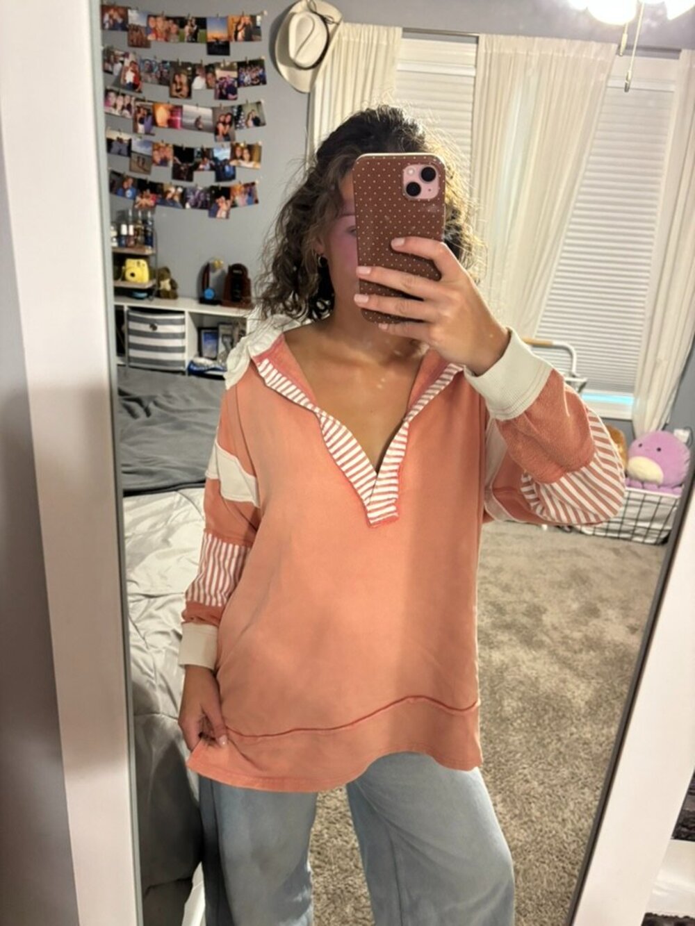 NWT Free People "We The Free" Clean Prep Polo in a warm coral-pink